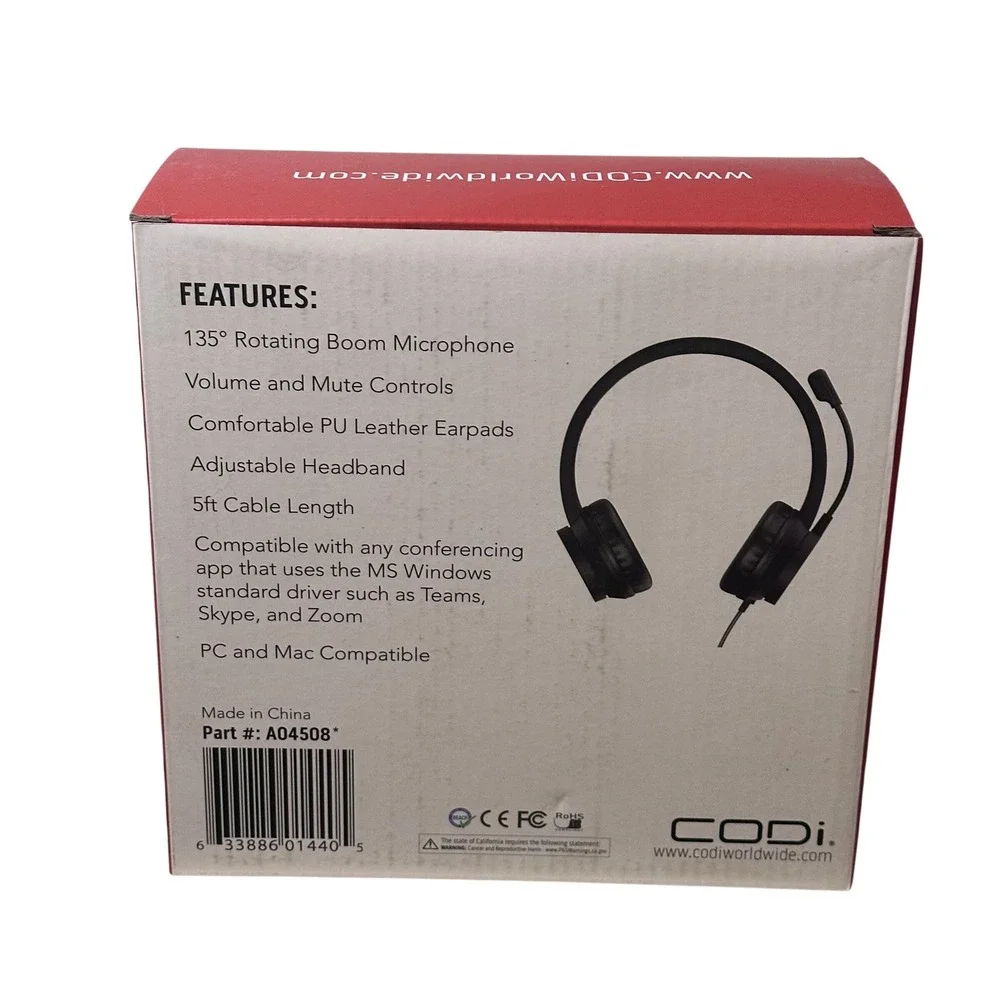 CODi Noise Cancelling Headset USB A Connectivity Boom‎ Mic Plug and Play